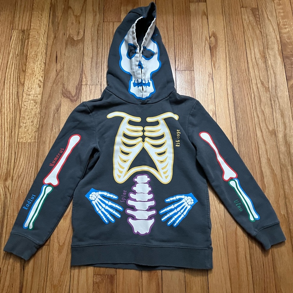 Mini Boden Skeleton hoodie glow in the dark 7-8yr
